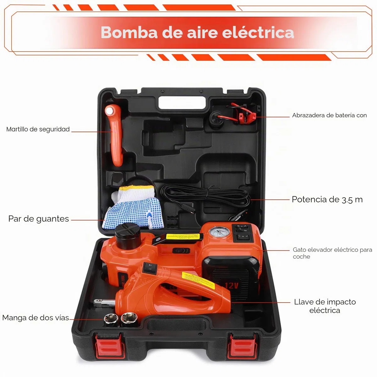 Gato Eléctrico Automotriz 5 Toneladas, 12V DC, Elevador de Coche para Garaje y Emergencia