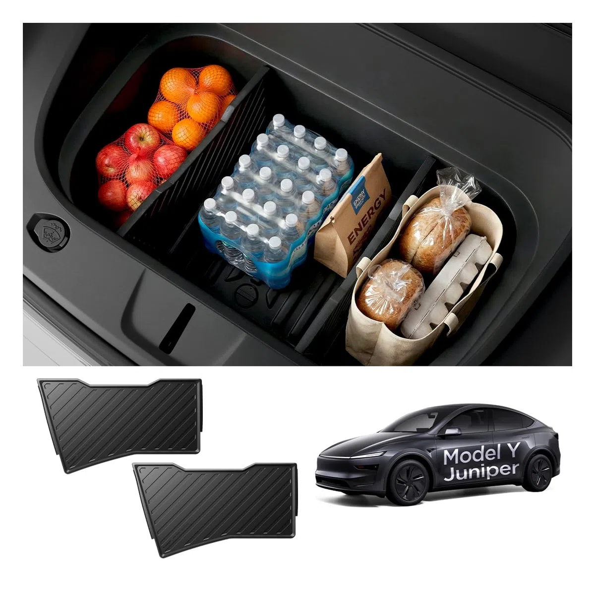 Spigen Organizador de Maletero Delantero [Pack de 2] para Tesla Model Y Juniper (Solo Premium y Performance 2025 2026), Caja Frunk con Divisores Ajustables y Acolchado de Silicona