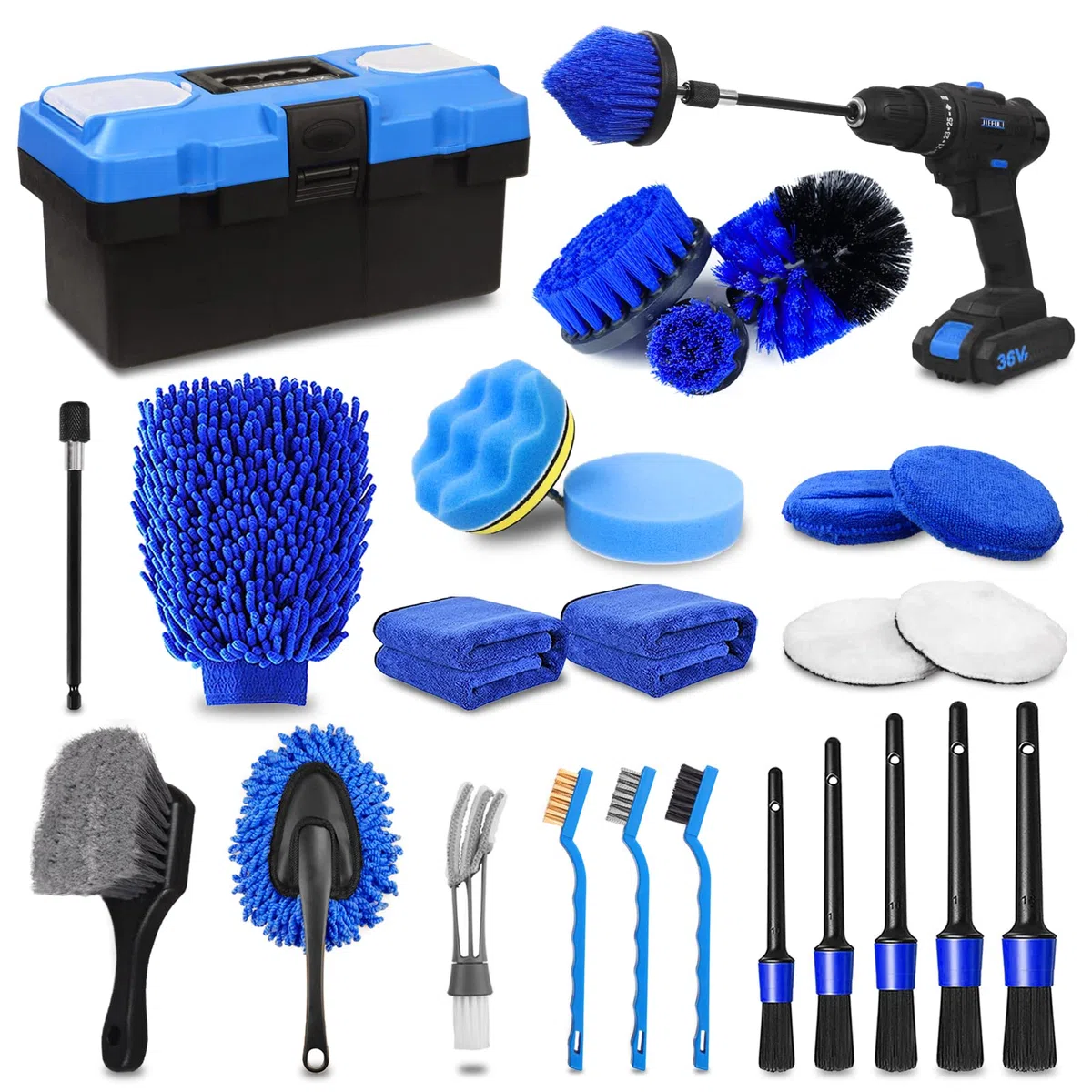27 cepillos kit limpieza Coche, lavar coche Cepillo de Taladro Eléctrico kit cepillo coche limpieza coche interior con Cepillo Para Detalles, herramienta de limpieza para parabrisas de automóviles