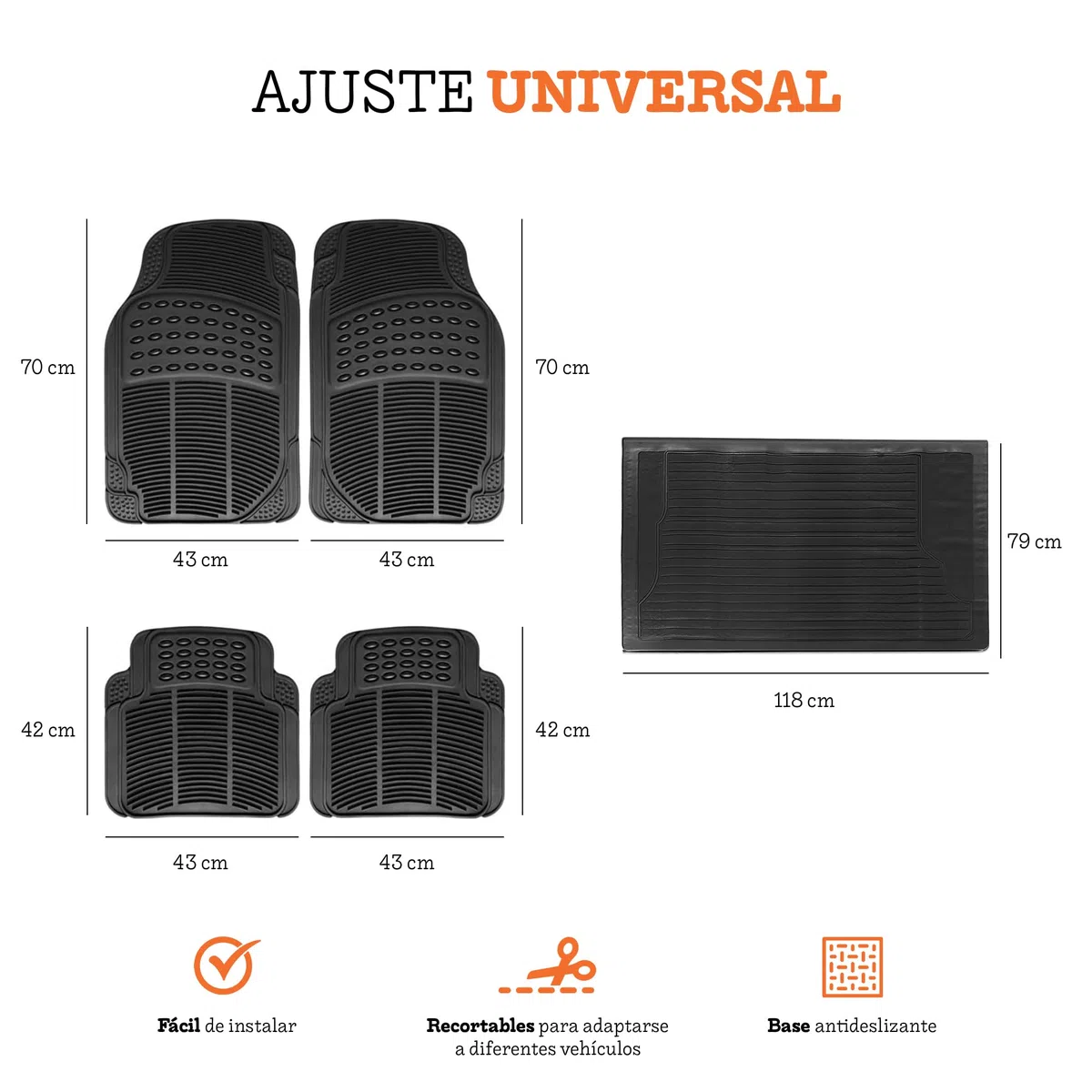 Alfombrillas Coche Universal Pack 5 Piezas Interiores (2 Delanteras + 2 Traseras + Alfombrilla Maletero Coche), Alfombrillas Coche Goma PVC Flexible Impermeables, Antideslizantes y Recortables