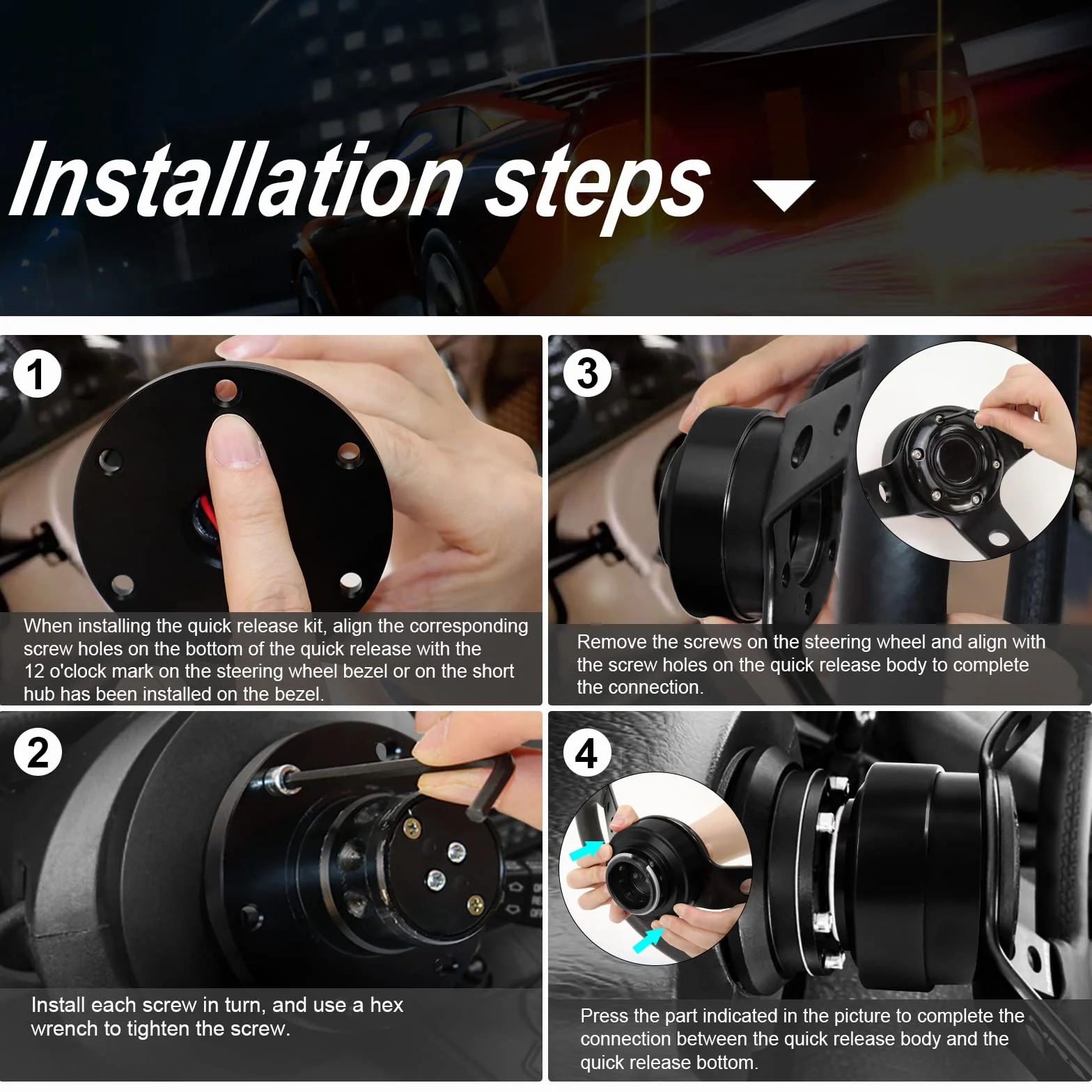 Volante de liberación rápida, kit universal de 6 agujeros Snap Off Boss para carreras/rally/deportes de motor (negro)