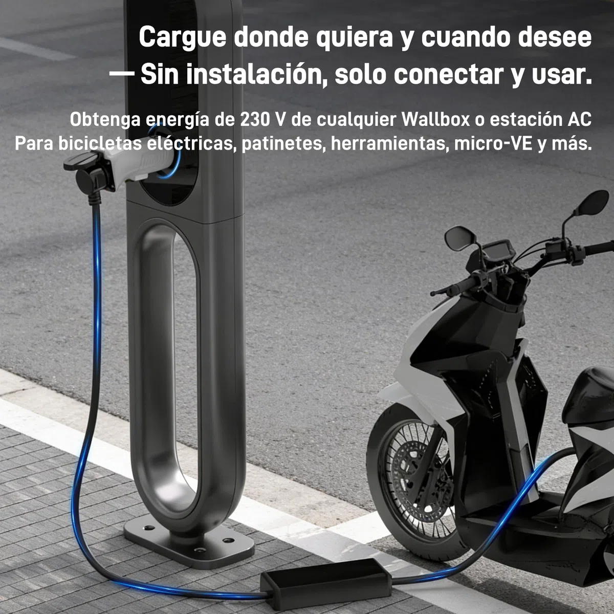 Adaptador Tipo 2 a Schuko para Estaciones de Carga & Wallbox (230V, 16A, 3.68kW, IP44) | Enchufe Tipo 2 a Toma Schuko para E-Bike, Patinete, Moto, Silla Eléctrica y Micro-EV (No para V2L)