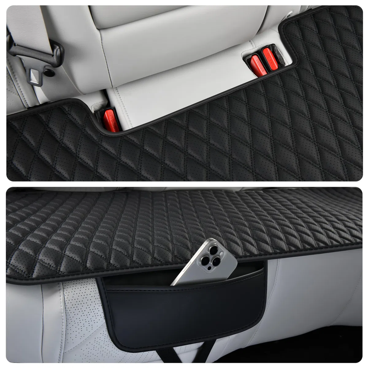 Cubierta de asiento de coche, cojín negro de base de cuero, cubierta universal para vehículos SUV, protector de asiento de coche impermeable y antideslizante (juego completo)
