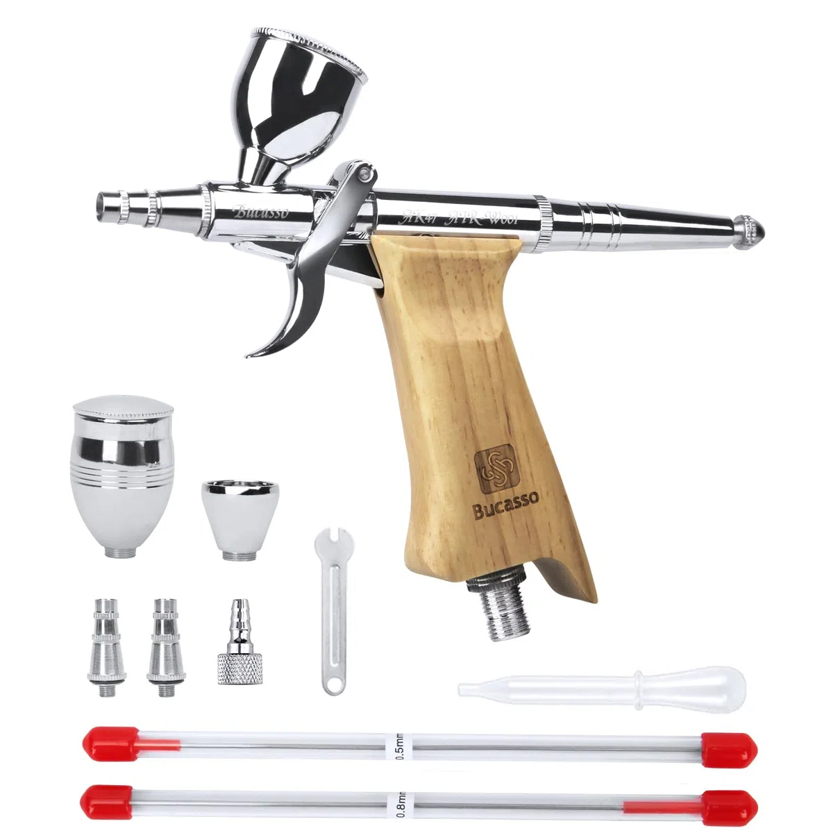 Airbrush Kit, Pistola de Aire con 0.3mm/0.5mm/0.8mm Agujas/Boquillas, 3cc/7cc/11cc Vaso de Fluido Reemplazable para Pintar Maquetas Uñas Pastel Tatuaje Maquillaje (W001-B)