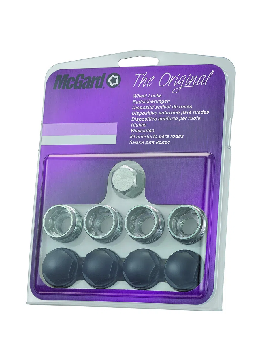 McGard 25167SU - Tuercas antirrobo para rueda con capucha de plástico (abiertas, base cónica, M14 x 1,5, longitud 22,7 mm, SW19)