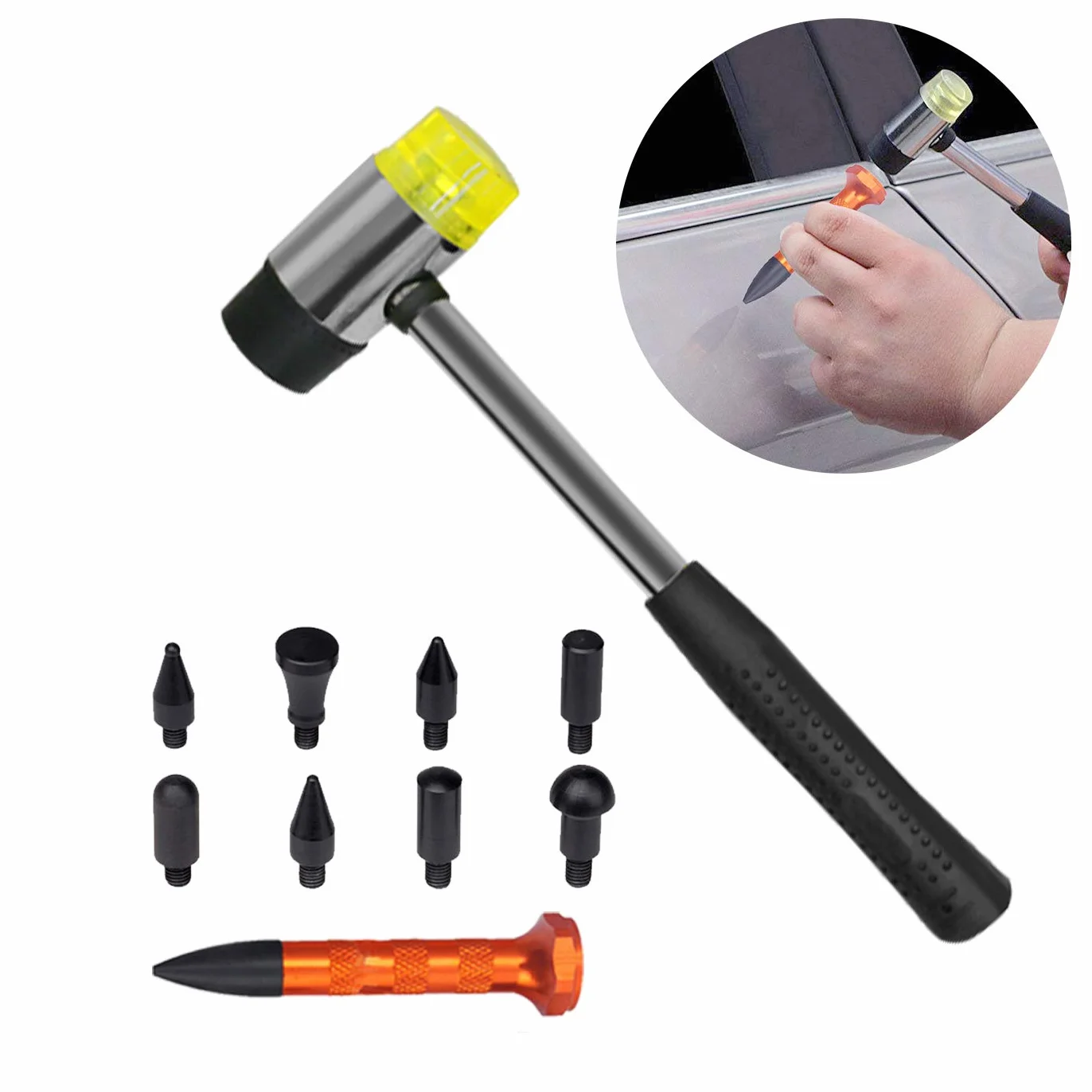 Dent Repair Kit Herramientas, eliminador de Abolladuras de Carrocería Kit 39pcs Herratamientas de Reparación Reparador de Abolladuras Tool Pluma de reparación de abolladuras y martillo de goma