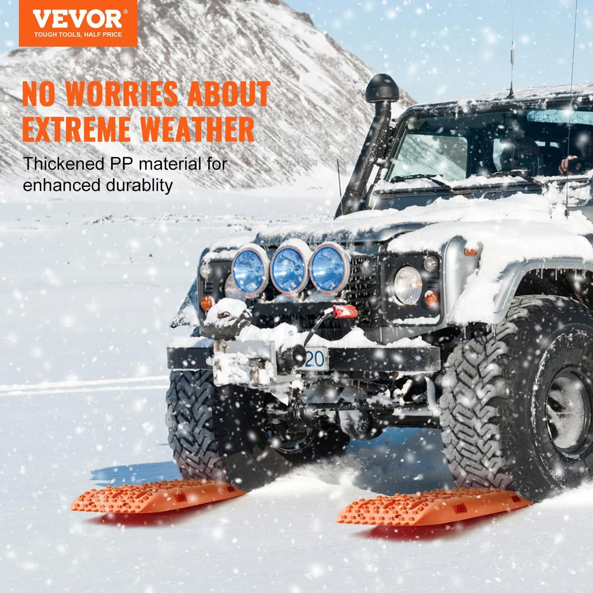 VEVOR Placa de Aterrizaje de PP 10 T Estera de Tracción para Todoterreno/Coche/Pick-up/SUV/RV Tabla de Recuperación de Arena y Lodo de Nieve Bolsa de Almacenamiento, Larga, Naranja, 2 Piezas