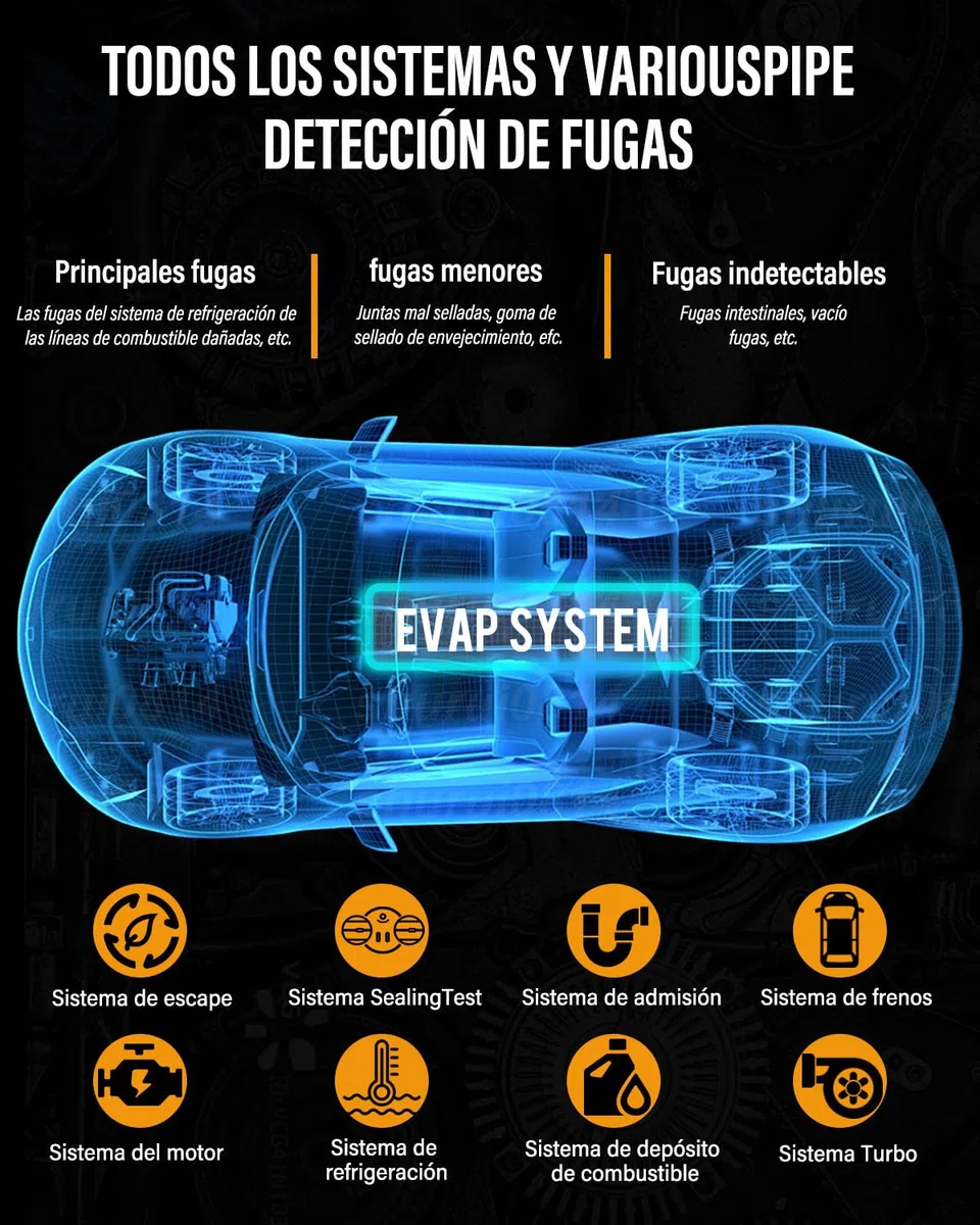 Máquina de Humo Detector 12V, EVAP Detector Fugas Humo, Fugas de Automóviles Detectar para Sistema de EVAP, Sistema de Combustible del Coche (Amarillo)