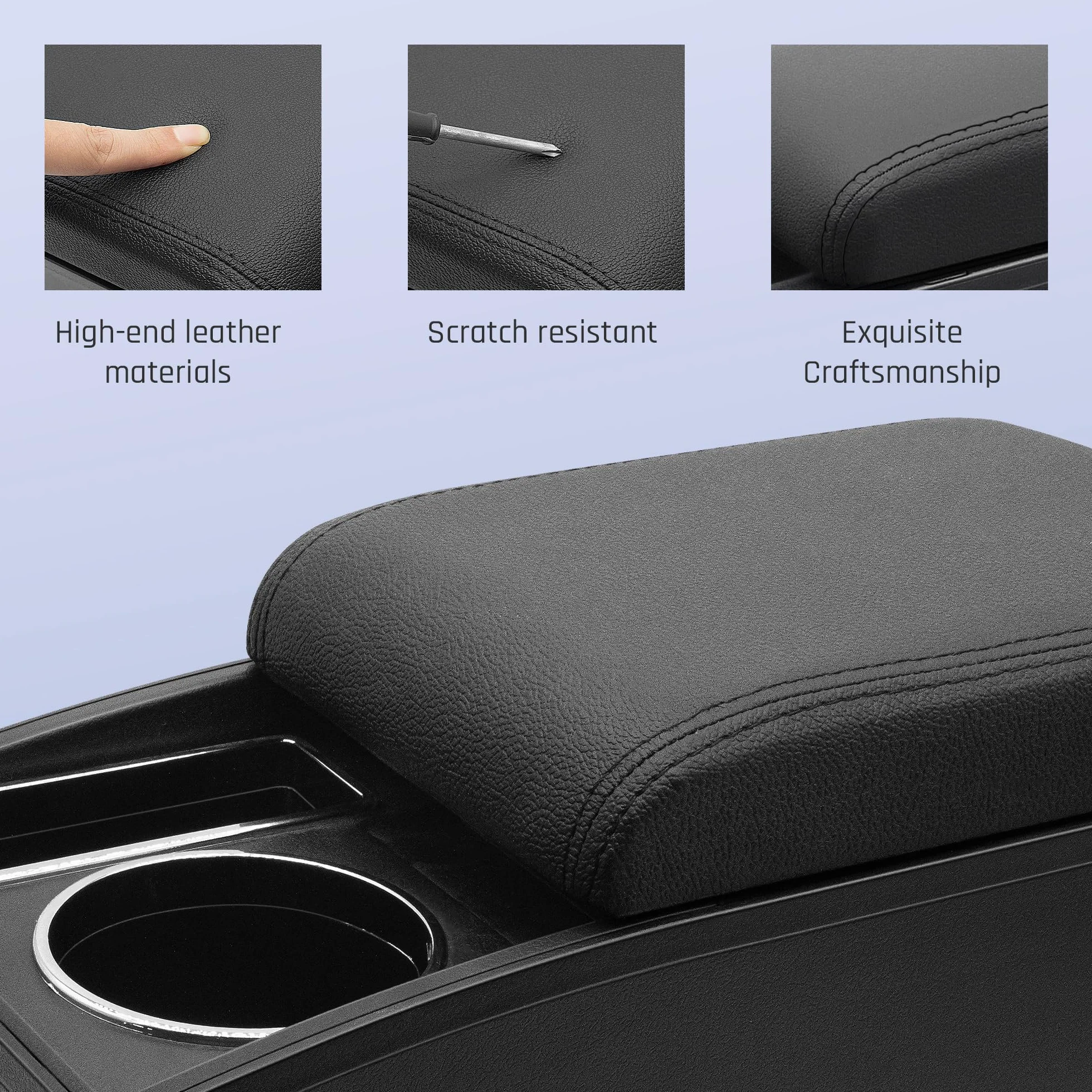 Apoyabrazos para Citroen Berlingo 2010-2020 Consola Central de Coche Doble Capa de Espacio de Almacenamiento con Portavasos Fácil de Montar Cuero Cómodo y Duradero Negro (Línea Negra)