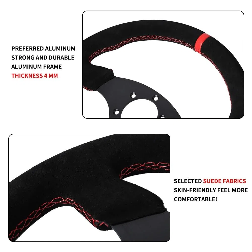 Volante Desplazado, Volante Deportivo Volante plano de 330 mm con marco de aluminio de gamuza for carreras de 13 pulgadas(B)