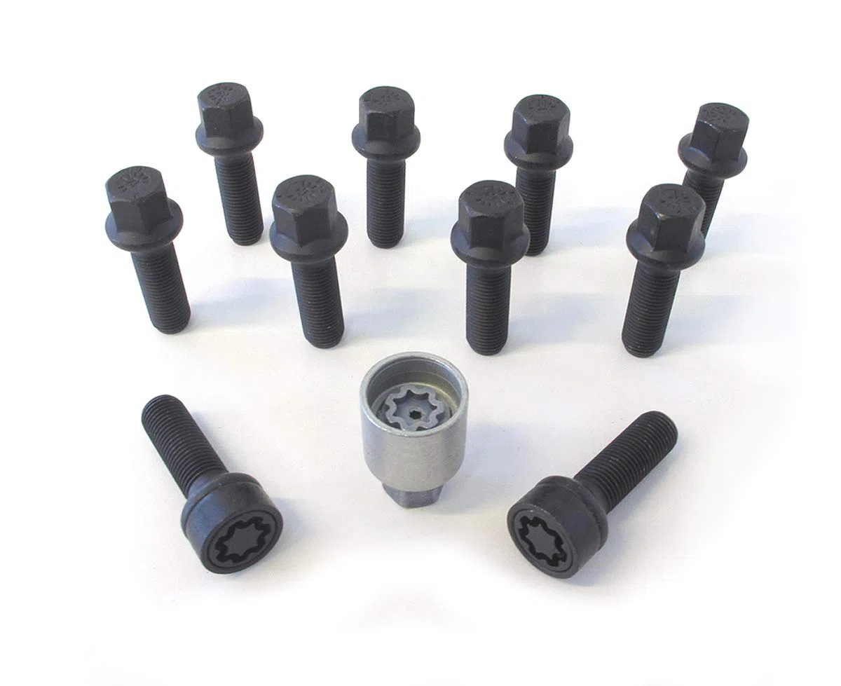 H&R Juego de Tornillos de Rueda Esféricos R14 M14x1.50 - Longitud 43mm - Negro - 10 Piezas - Incl. Tornillos Antirrobo