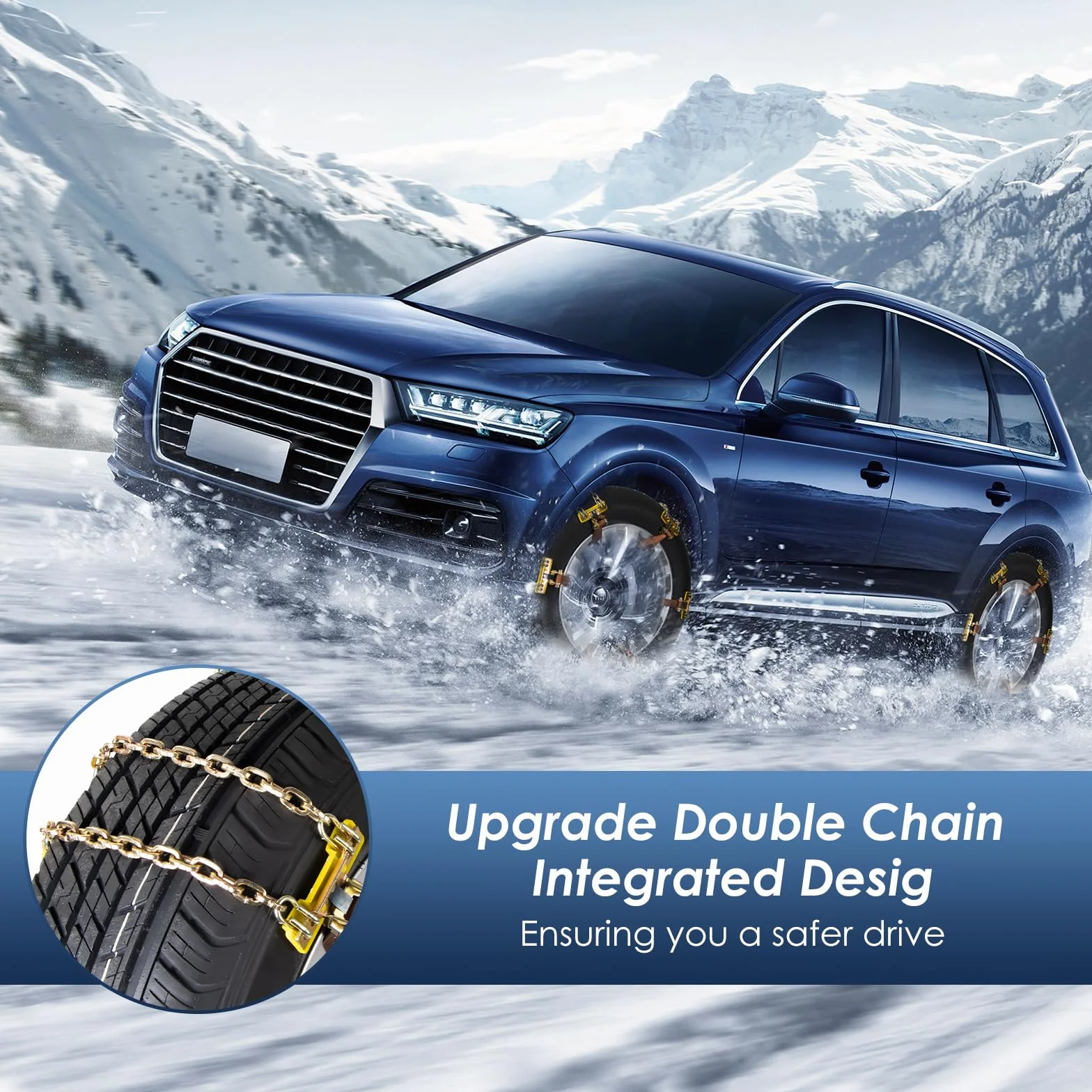 Ninonly Cadenas de Nieve para Coche 6 Piezas Universal Cadenas para Coche con Pala de Nieve de Plástico y Guantes Cadenas para Nieve Fácil de instalar para Automóviles SUV Ancho Neumático 165-265mm