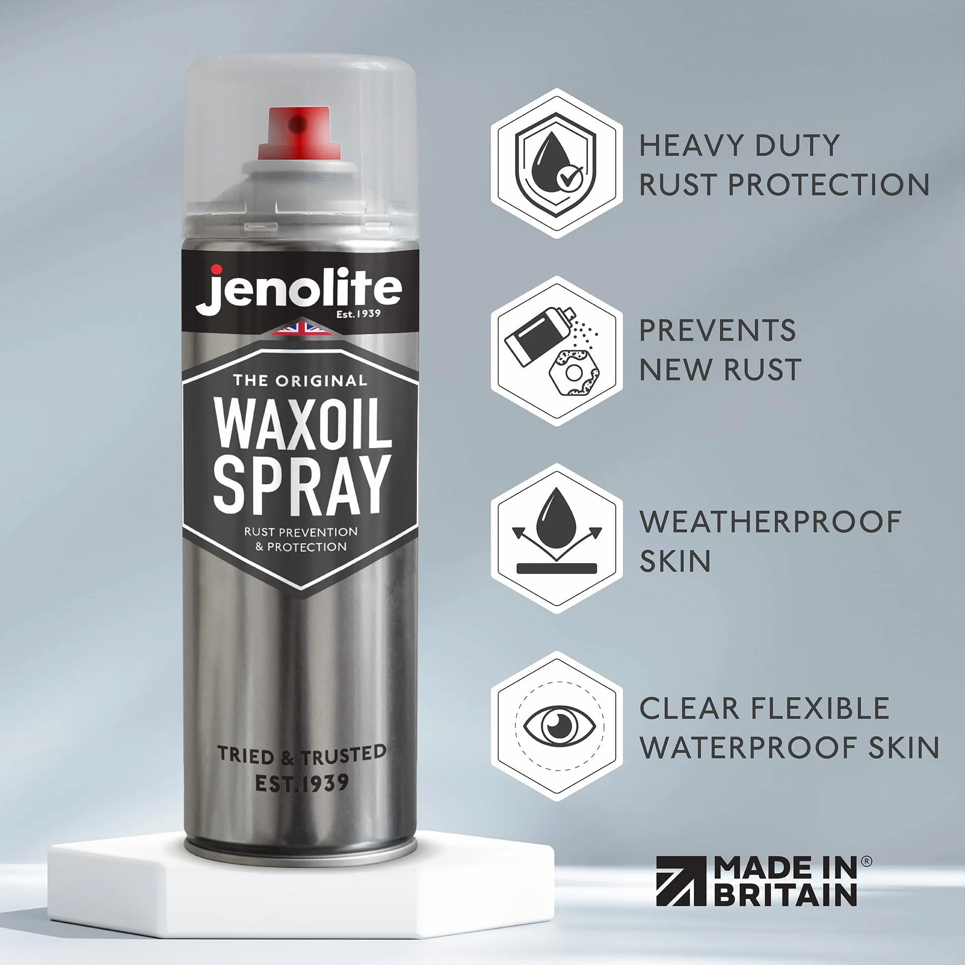 JENOLITE Waxoil Spray de prevención y protección contra el óxido | Claro | Aerosol de protección contra la corrosión para automóviles, Bicicletas y Motocicletas | 3 x 500ml