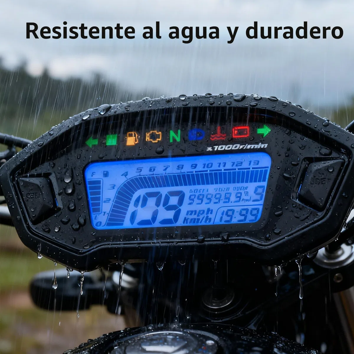 Geloo Motocicleta Velocímetro Tacómetro, 13000 RPM Universal Manómetro de Motocicleta 7 colores LED Retroiluminación Cuentakilómetros Digital con Sensor de Velocidad
