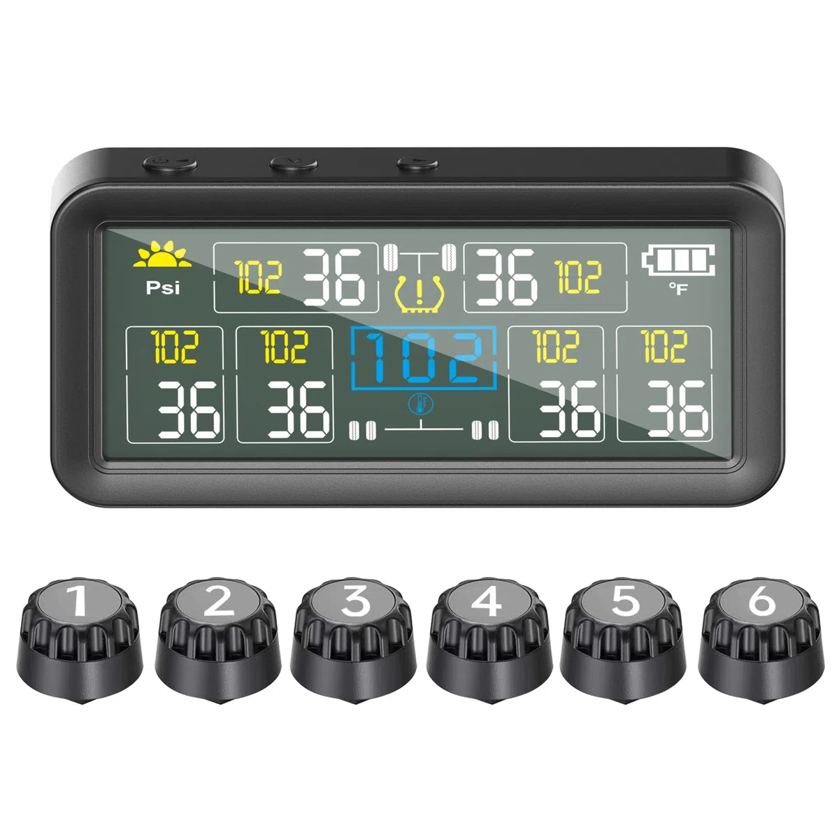 Monitor de Presión de Neumáticos Solares, TPM de 6 Ruedas con Sensores Externos, Pantalla LCD, Encendido/Apagado Automático, Carga Tipo C, Alarma para Camión RV