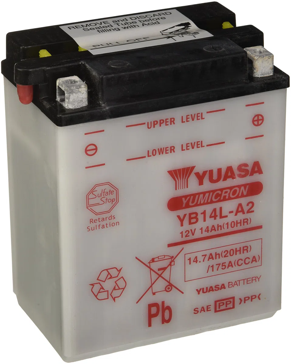YUASA BATERIA YB14L-A2 abierto - sin ácido, para Motocicleta