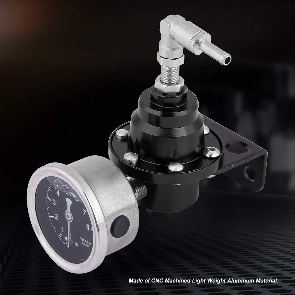 Regulador de presión de combustible ,9 . 5cm 160psi Universal alto rendimiento aluminio Regulador de presión de combustible ajustable 1 :1 Kit de medidor de aceite Para Coche(Negro)