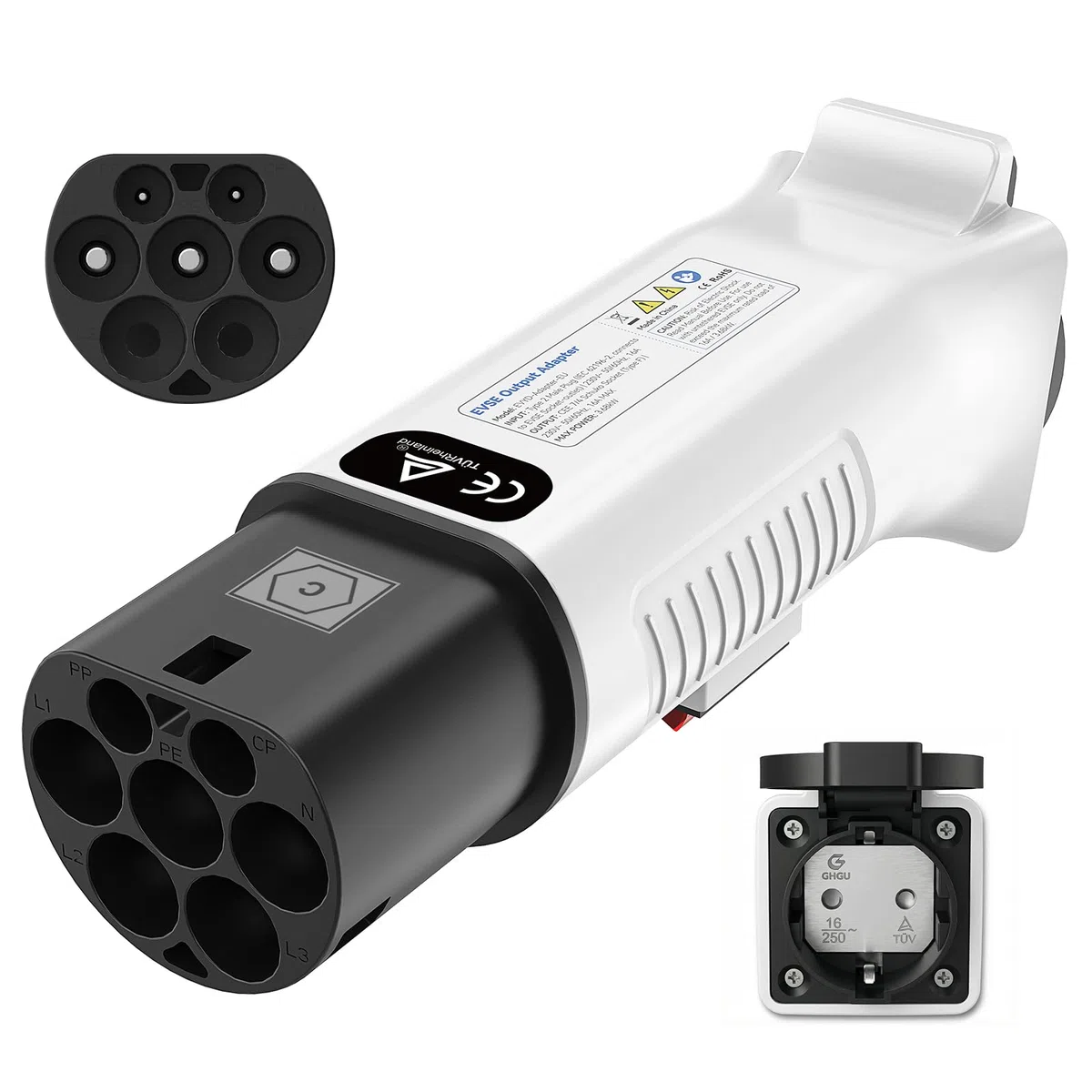 Adaptador Tipo 2 a Schuko para Estaciones de Carga & Wallbox (230V, 16A, 3.68kW, IP44) | Enchufe Tipo 2 a Toma Schuko para E-Bike, Patinete, Moto, Silla Eléctrica y Micro-EV (No para V2L)