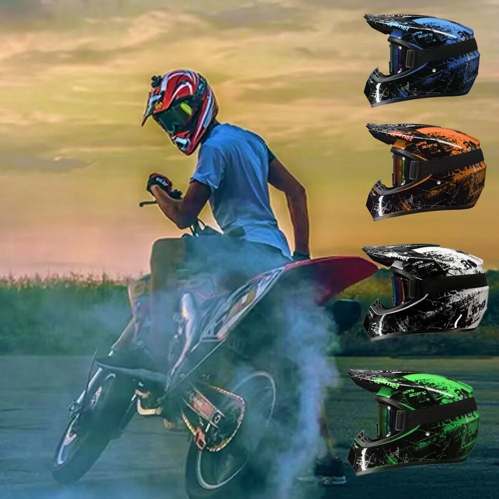 Casco de Motocross para JóVenes de 6 A 18 AñOs, CertificacióN Dot, Incluye Gafas, Guantes Y MáScara, ATV para NiñOs Y NiñAs para Motocross Y Karts