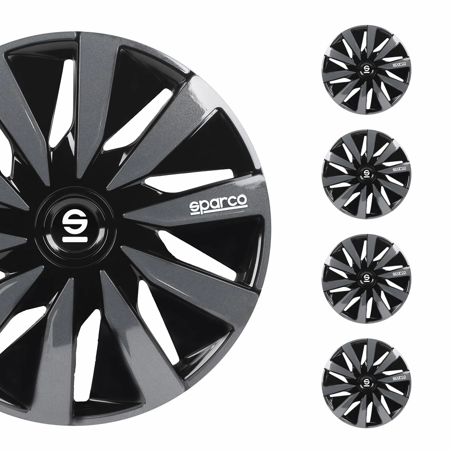 Sparco Cubiertas de ruedas Lazio SPC1691BKGR de 16 pulgadas, negro/gris