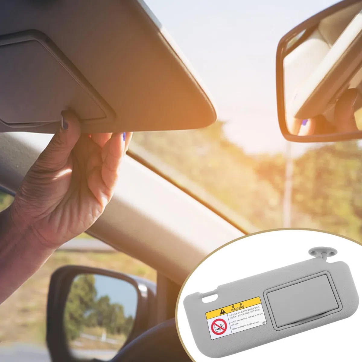 Visera Solar para Coche Lado Derecho con Espejo De Maquillaje FáCil InstalacióN En Parabrisas Material PVC Y Abs Gris